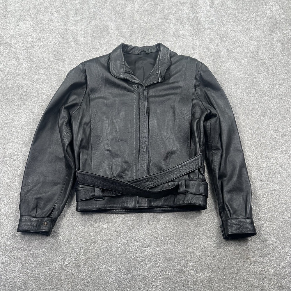 LA Pelle Women's Leather Jacket Size 38 Black‎ Italy Belted